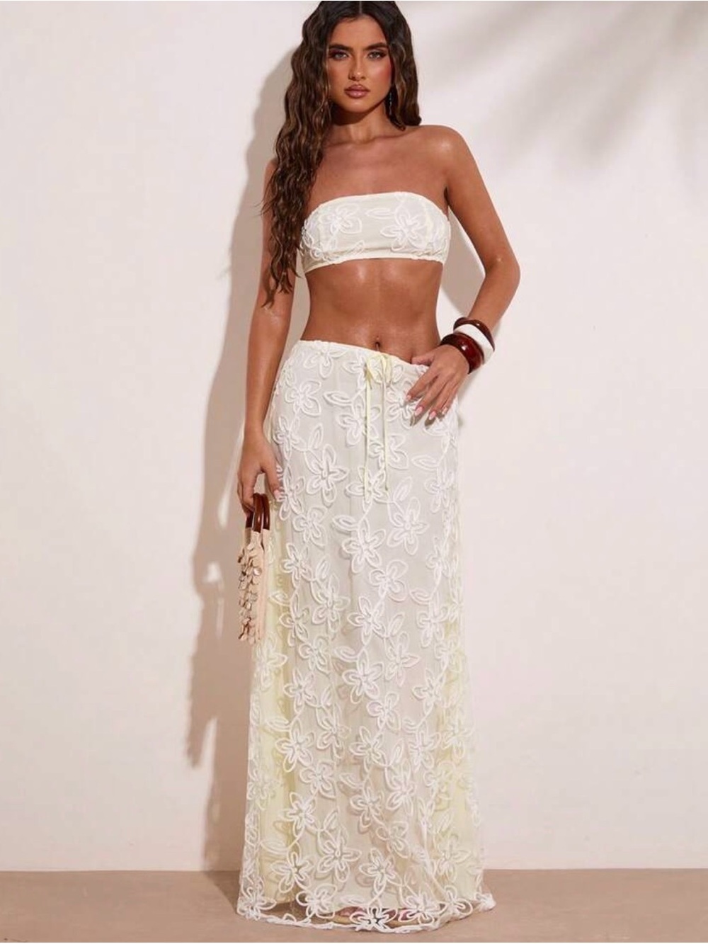 SHEIN White Floral Lace Maxi Skirt